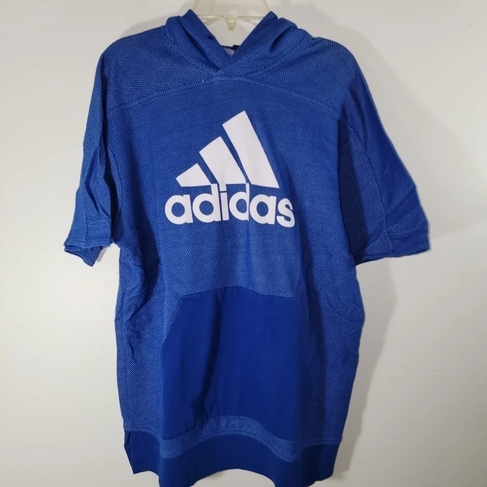 Mens Adidas Blue Short Sleeve Hoody Sweatshirt Medium Unisex